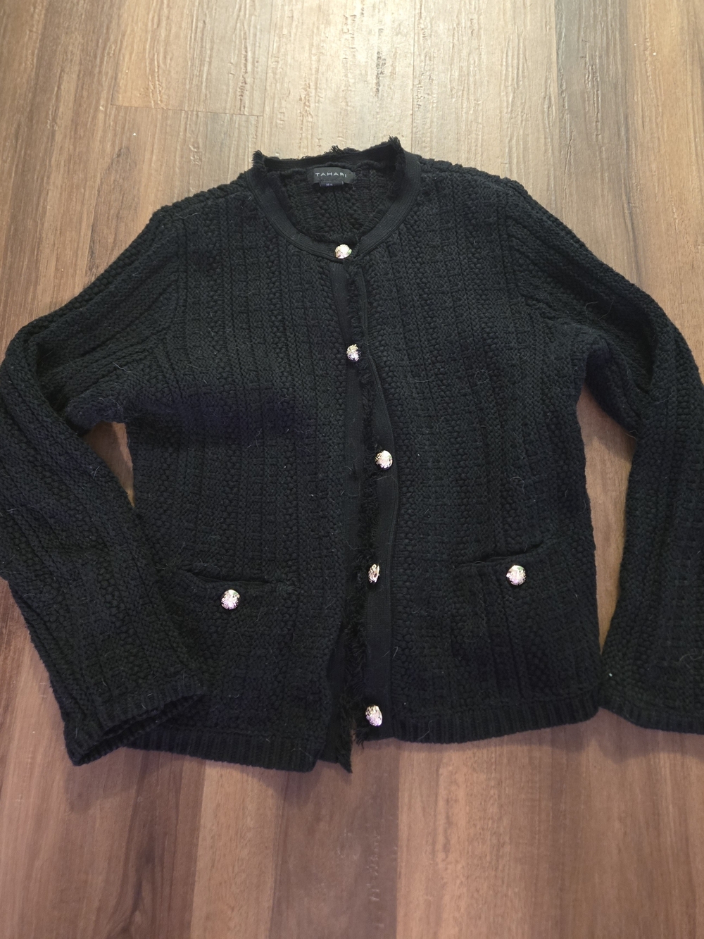 Classic Thick Black Knit Button-Front Women's Sweater Tahari XL